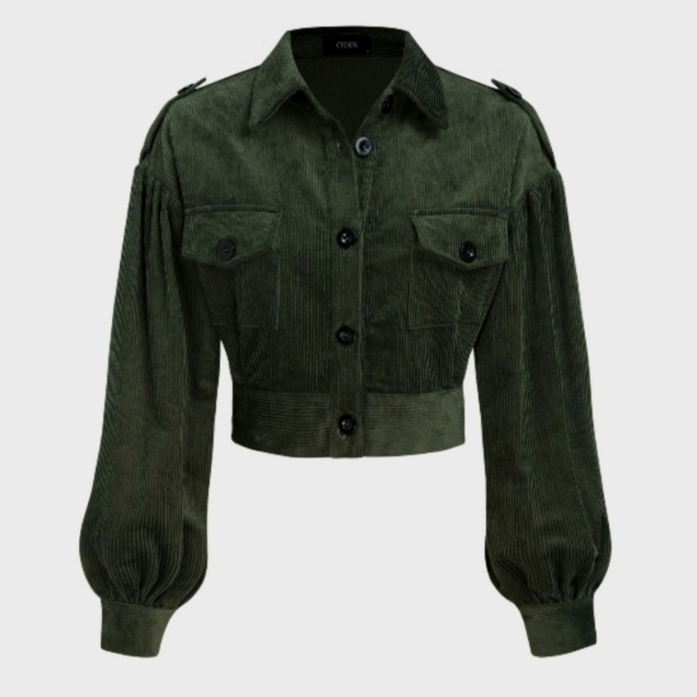 Solid Corduroy Hunter Green Cropped Jacket